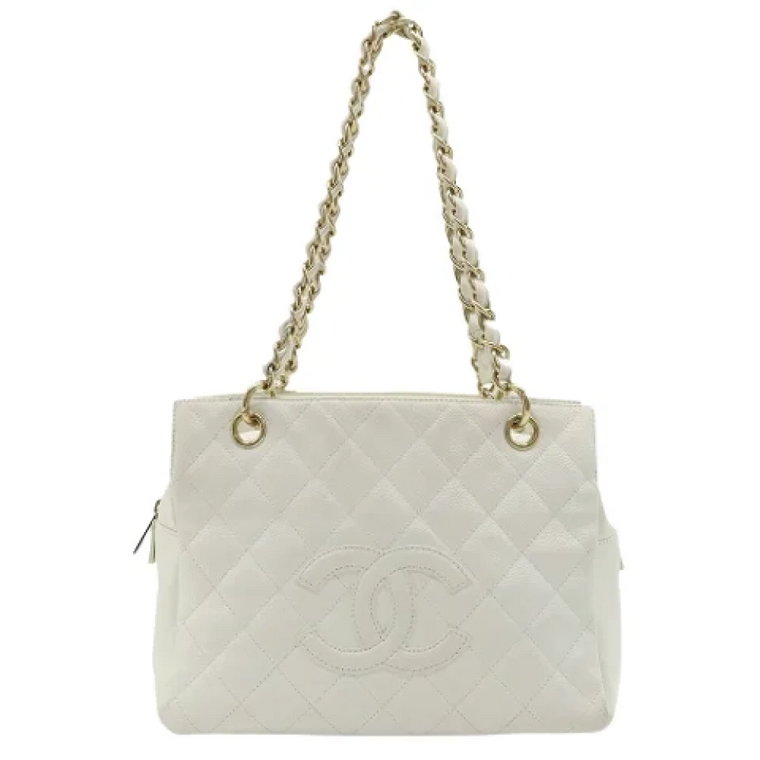 Używana biała skórzana torebka Chanel na ramię Chanel Vintage