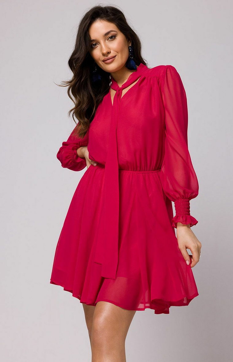 Sukienka szyfonowa z klinami w kolorze fuksji K168, Kolor fuksja, Rozmiar L, makover