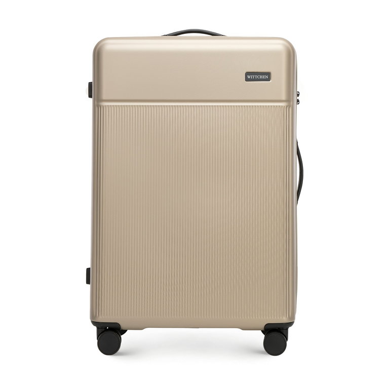 Duża walizka z ABS-u z pionowymi paskami beżowa