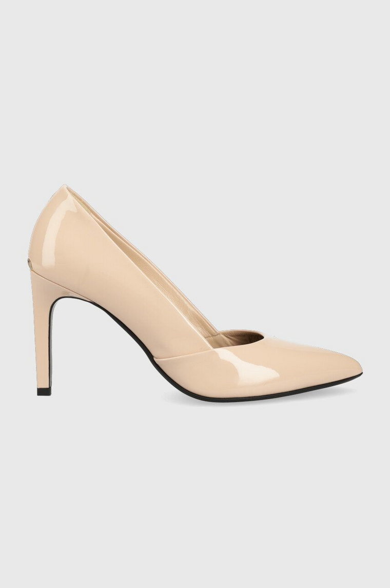 Calvin Klein szpilki skórzane HW0HW01633 STILETTO PUMP 90 - PATENT kolor beżowy