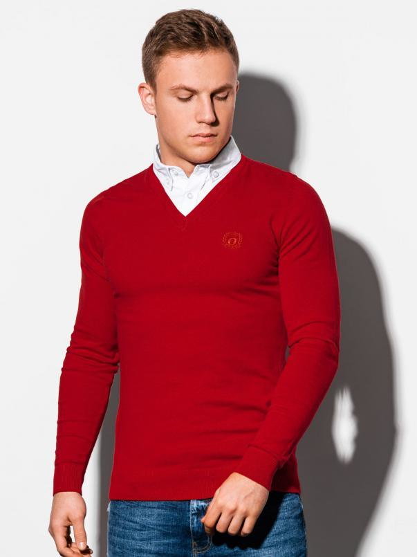 Sweter męski z białym kołnierzykiem - czerwony V4 E120