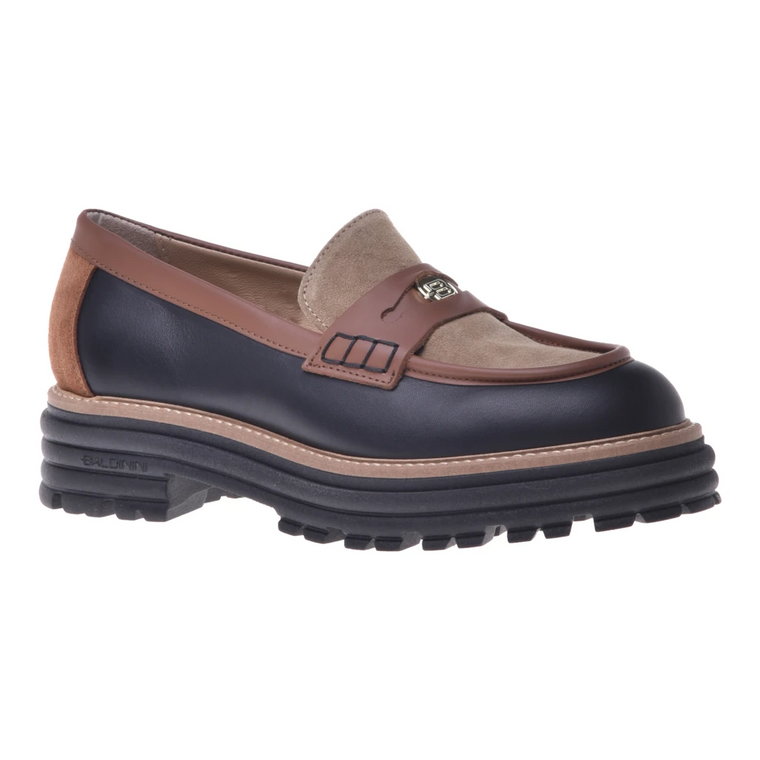 Calfskin loafers in black, brown and taupe Baldinini