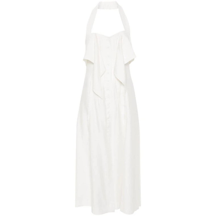 Biała Sukienka z Dekoltem Halter i Frędzlami Cult Gaia