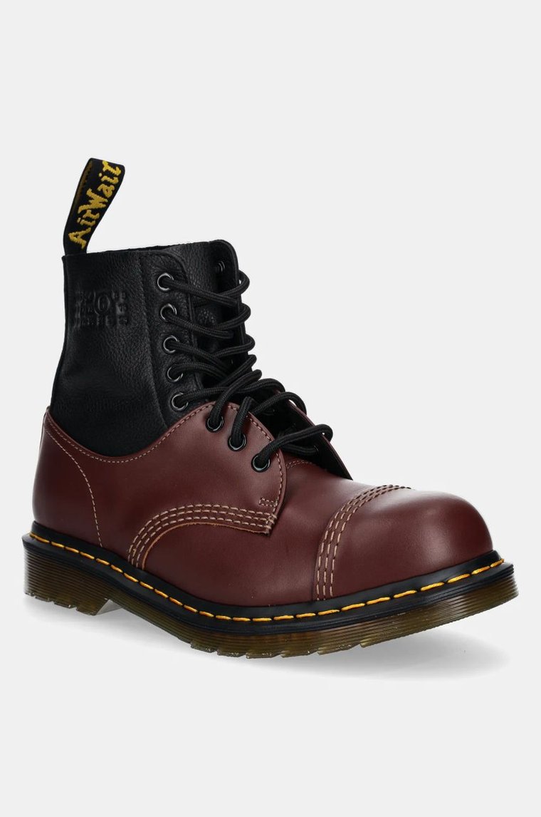 MM6 Maison Margiela botki skórzane MM6 Maison Margiela x Dr. Martens damskie kolor bordowy na płaskim obcasie S66WU0125.P8029