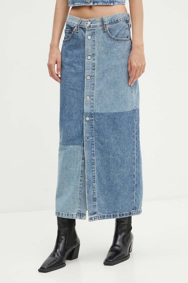 Levi's spódnica jeansowa kolor niebieski midi ołówkowa 000OF