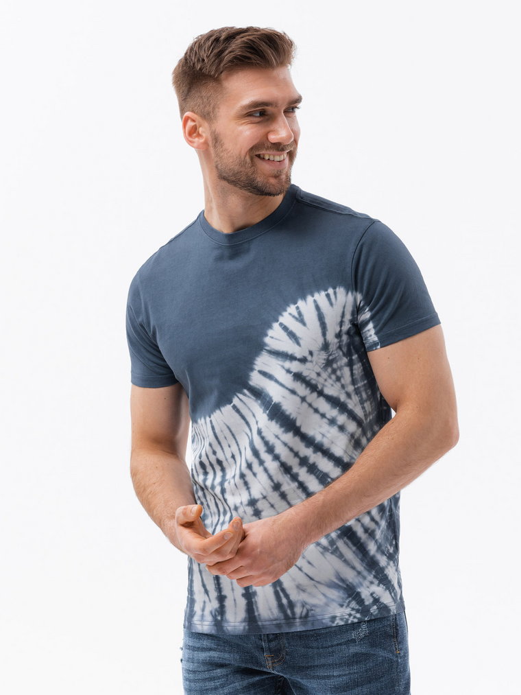 T-shirt męski bawełniany TIE DYE - ciemnoniebieski V4 S1617
