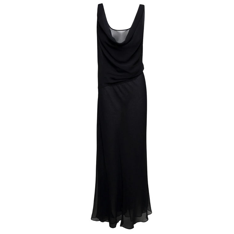 Czarna jedwabna sukienka z drapowanym dekoltem w kształcie litery U Christopher Esber