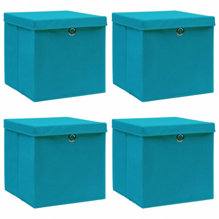 Pudełka z pokrywami, 4 szt., błękitne, 32x32x32 cm, tkanina kod: V-288374