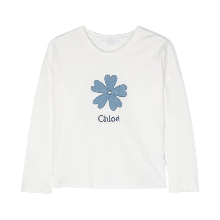 Dziewczęcy Sweter z Haftowanym Logo i Kwiatowym Aplikacją Chloé