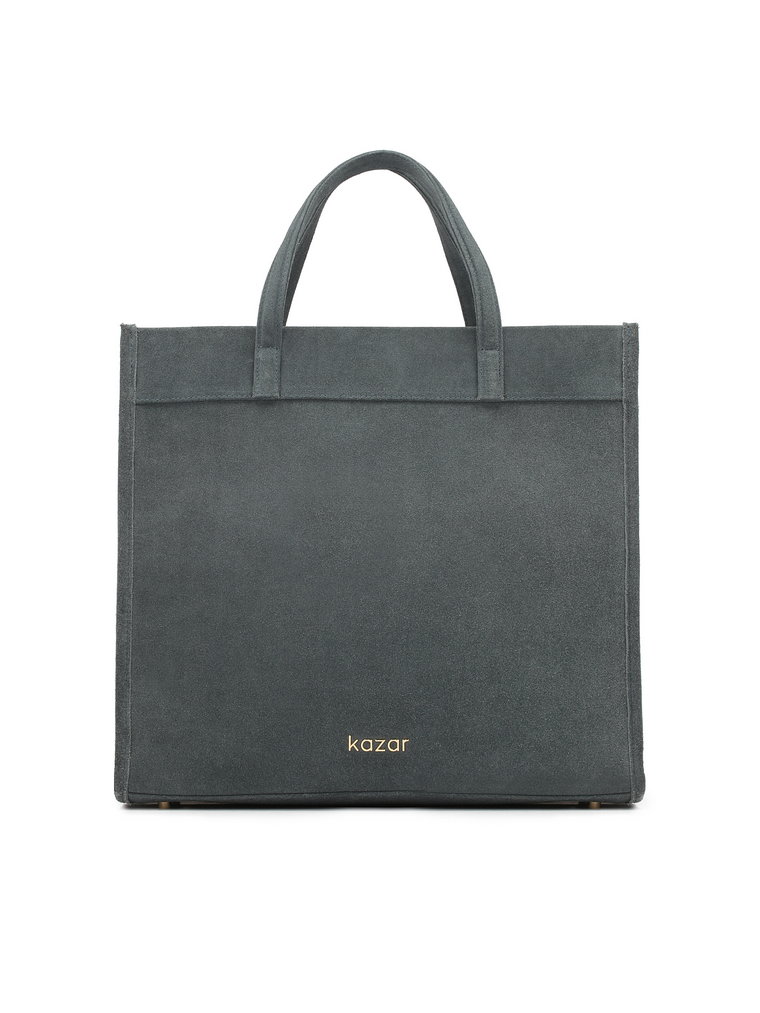 Duża minimalistyczna torebka do ręki z szarego zamszu