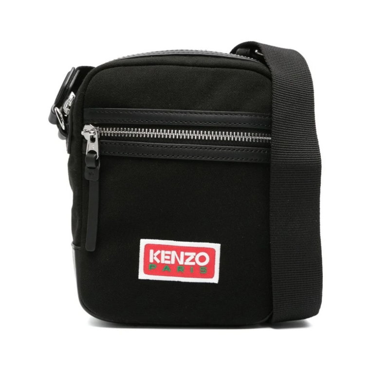 Czarna torba kurierka z logo-patchem Kenzo