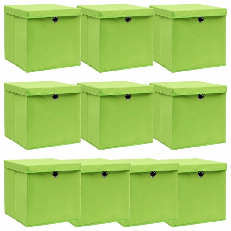 Pudełka z pokrywami, 10 szt., zielone, 32x32x32 cm, tkanina kod: V-288372