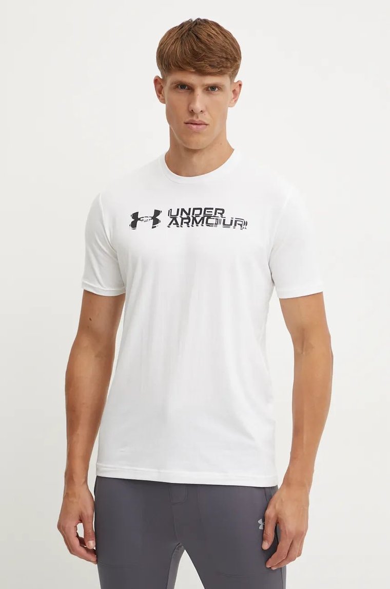 Under Armour t-shirt SLICED WORDMARK męski kolor biały z nadrukiem 1386807