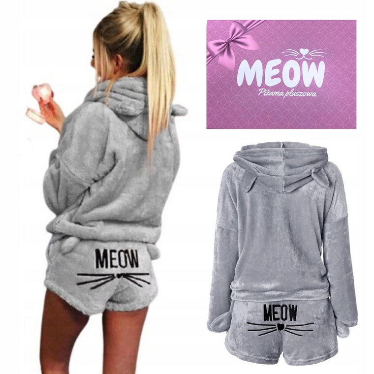 Piżama Pluszowa Ciepła Meow Komplet Bluza Shorty Kot M [Piz-Sz-M]