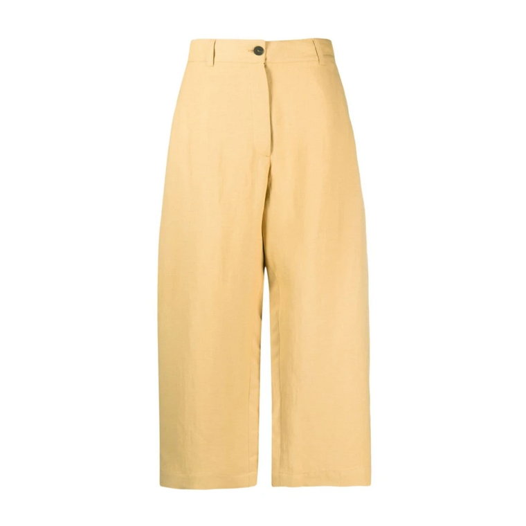 Żółte lniane spodnie z wysokim stanem i szerokimi nogawkami Studio Nicholson