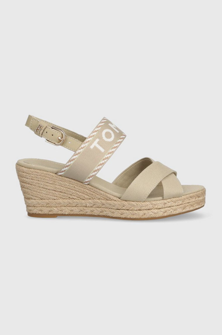 Tommy Hilfiger sandały SEASONAL WEBBING MID WEDGE damskie kolor beżowy na koturnie FW0FW07091