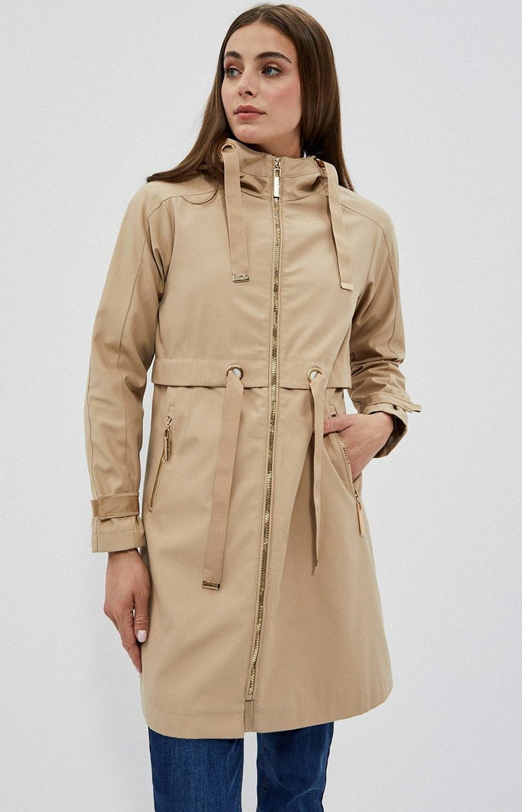 Damska kurtka z kapturem w kolorze beżowym 4002, Kolor beżowy, Rozmiar XL, Moodo