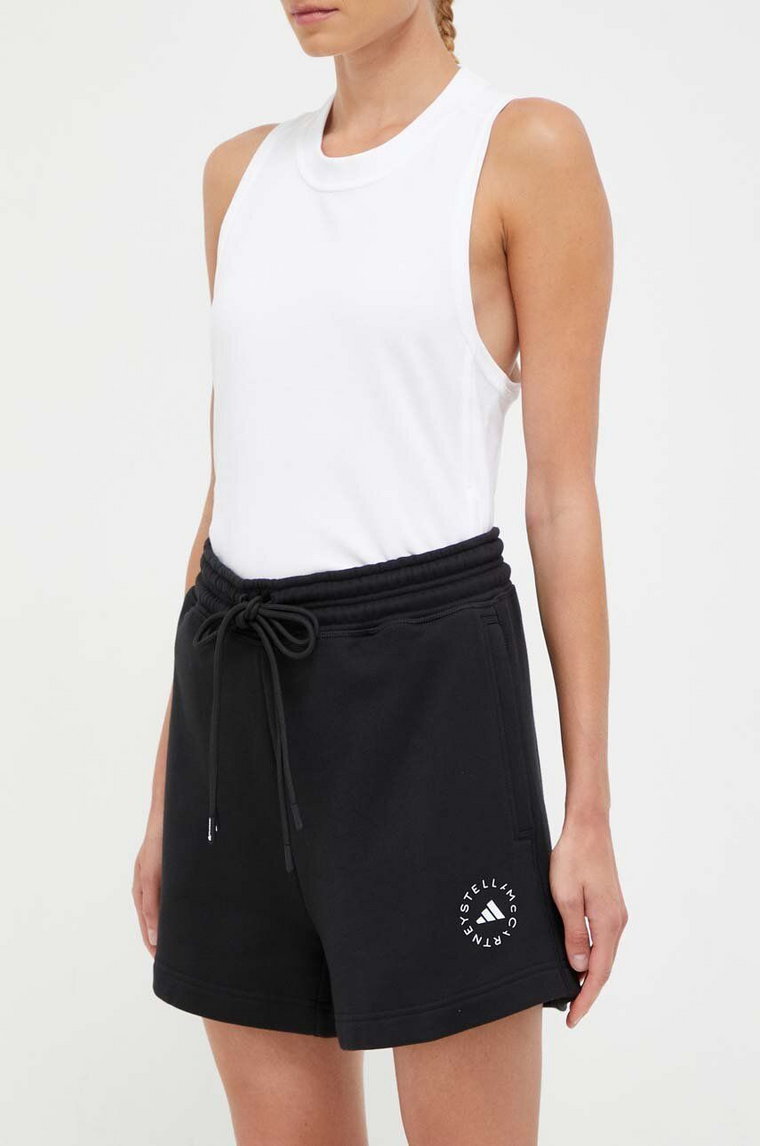 adidas by Stella McCartney szorty bawełniane Terry kolor czarny gładkie high waist IK9093