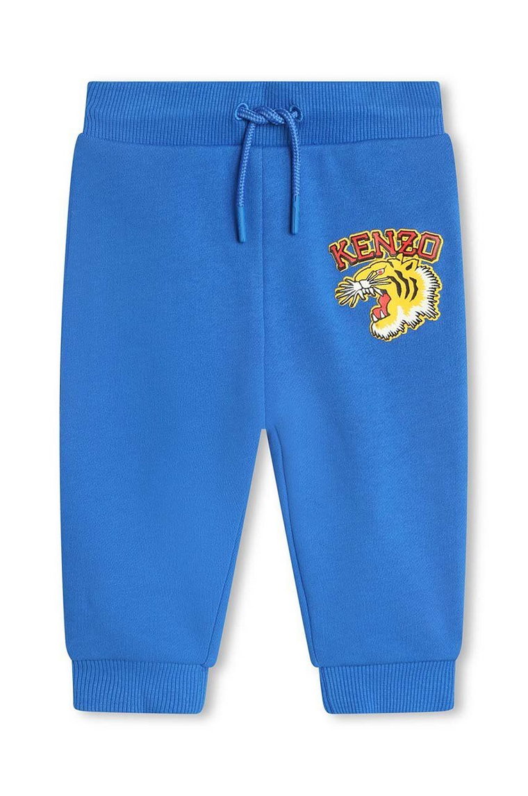 Kenzo Kids spodnie dresowe bawełniane dziecięce kolor niebieski z nadrukiem