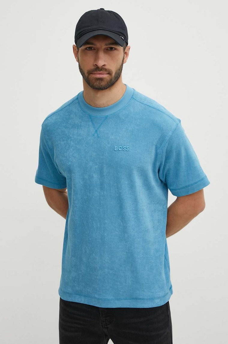 Boss Orange t-shirt bawełniany męski kolor niebieski gładki 50511084