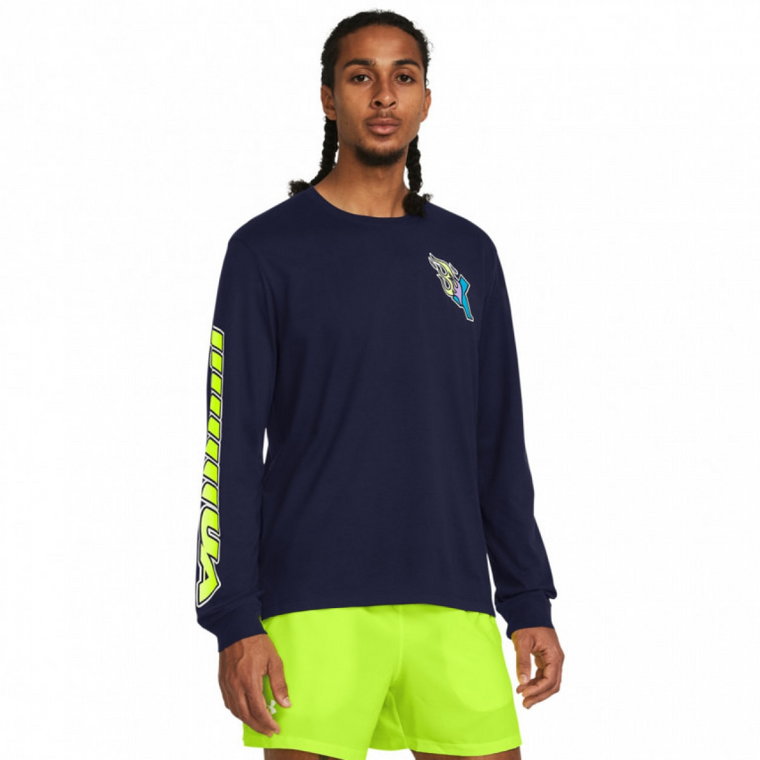 Męski longsleeve z nadrukiem Under Armour UA Run Anywhere Ls - granatowy