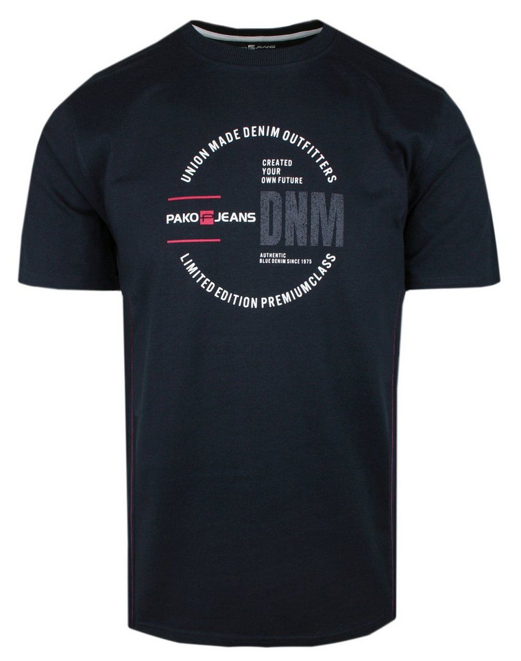 T-Shirt Męski - Granatowy z Napisem - Pako Jeans