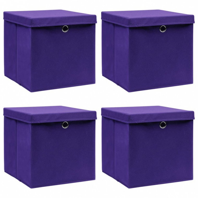 Pudełka z pokrywami, 4 szt., fioletowe, 32x32x32 cm, tkanina kod: V-288354