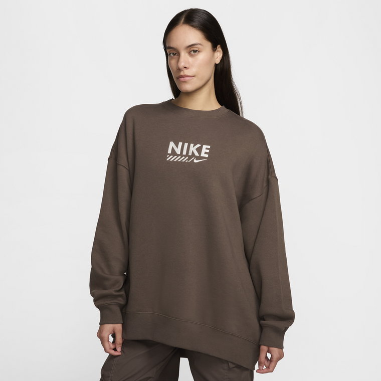 Damska dzianinowa bluza dresowa z półokrągłym dekoltem o kroju oversize Nike Sportswear - Fiolet