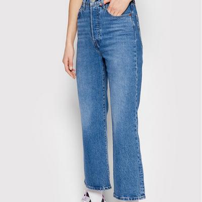 Jeansy Ribcage Crop Bootcut A1967_1 Granatowy Slim Fit