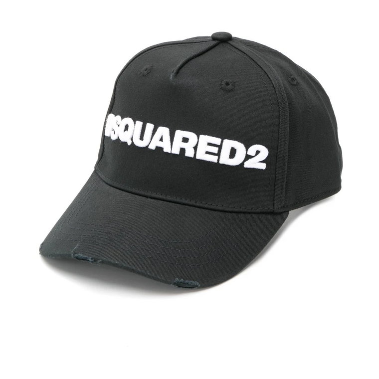 Czarna bawełniana czapka baseballowa z efektem zużycia Dsquared2