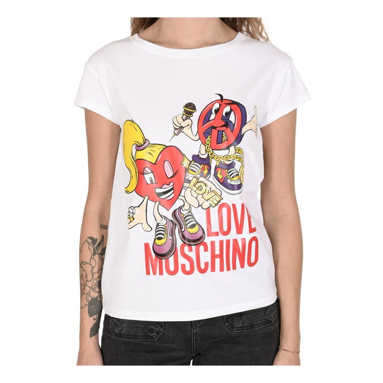 Biała Koszulka z Bawełny i Spandexu Love Moschino