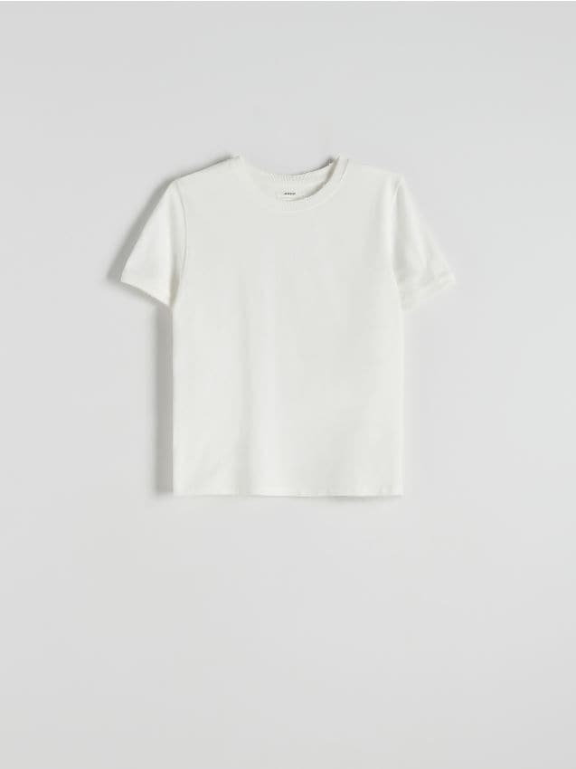 Reserved - T-shirt z efektem postarzenia - złamana biel