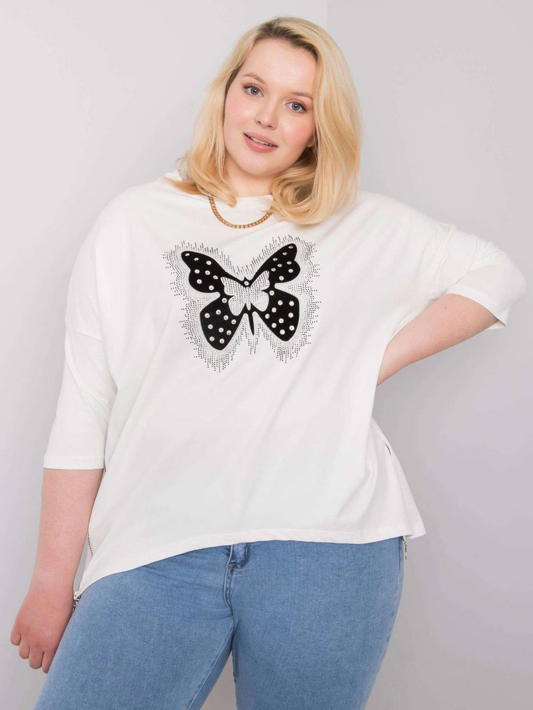 Bluzka plus size ecru casual dekolt okrągły rękaw 3/4