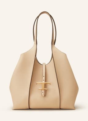 Tod's Torba Shopper T Timeless Small Z Saszetką beige