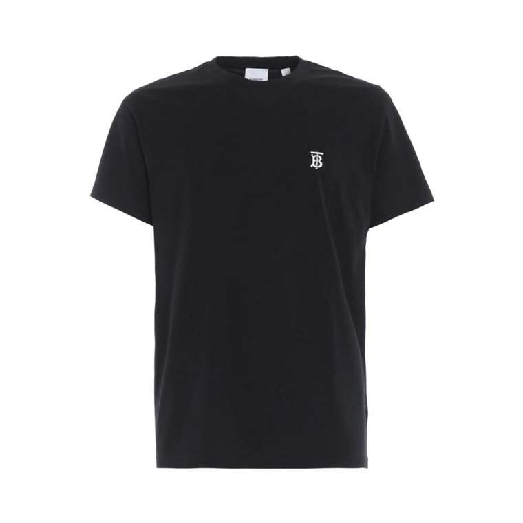 Czarna koszulka z haftowanym logo Burberry