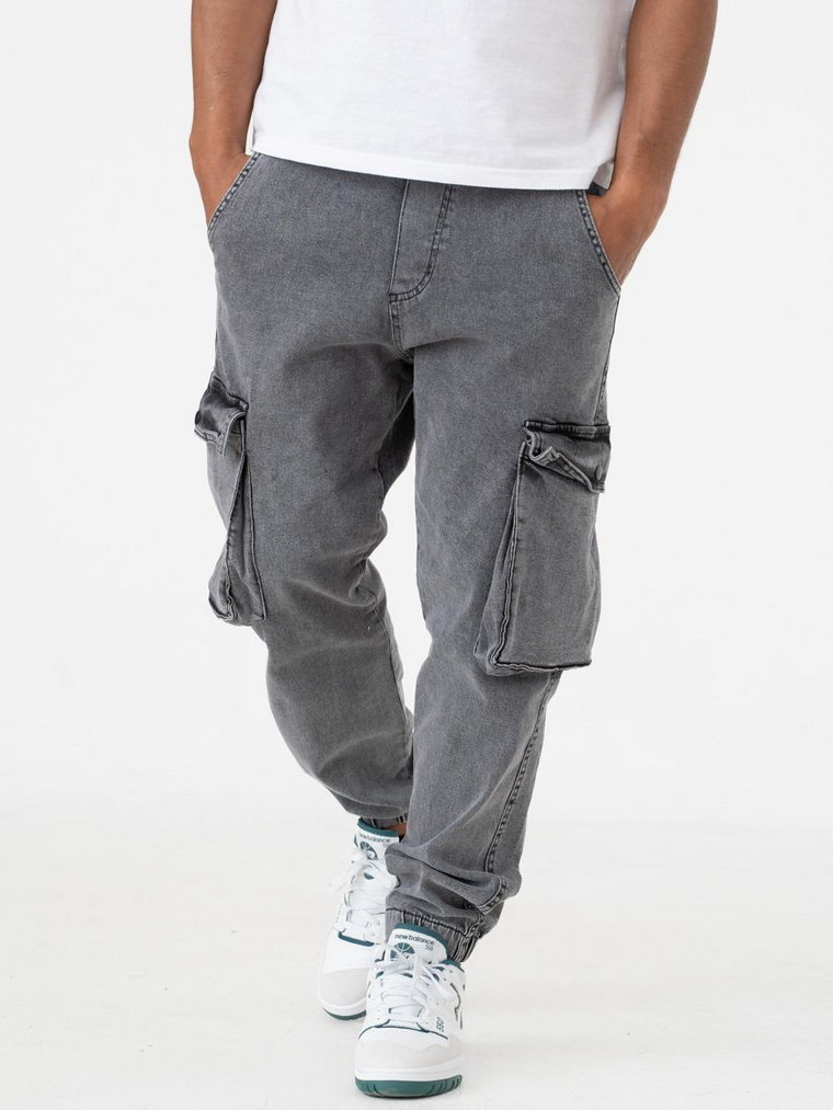 Spodnie Jeansowe Jogger Cargo Męskie Szare i8 Denim Classic