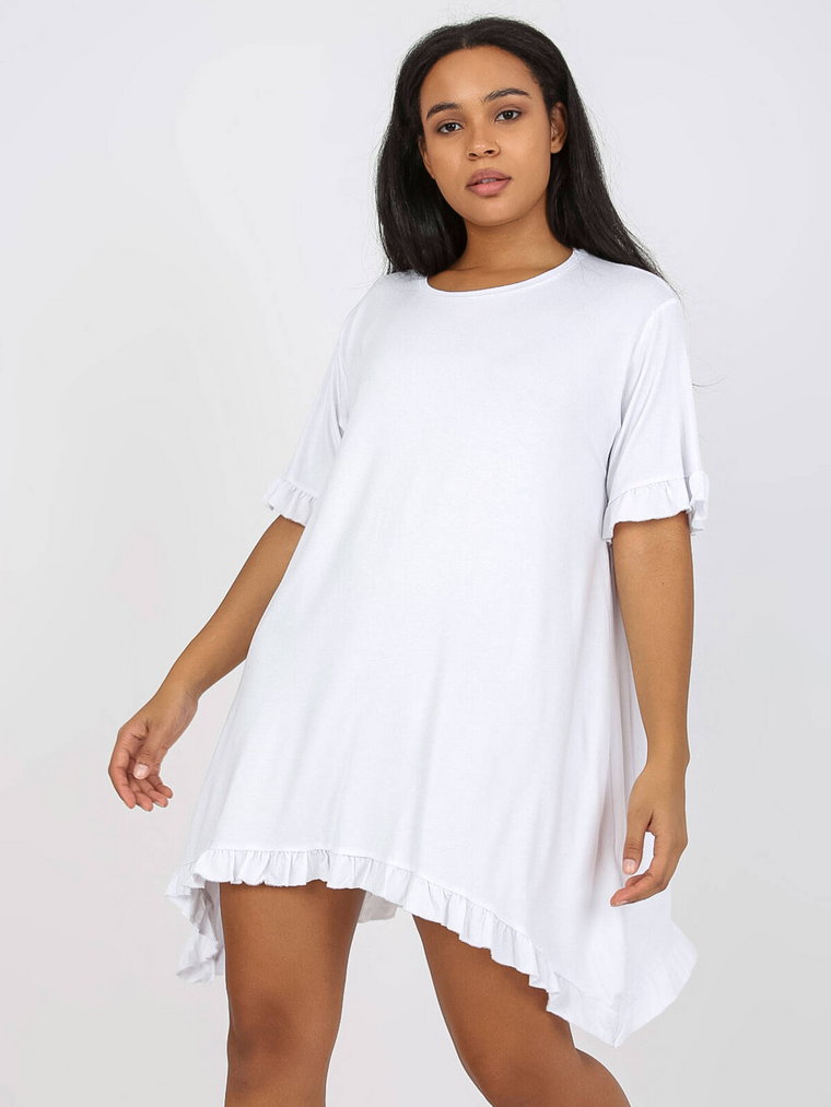 Sukienka plus size biały codzienna letnia dekolt okrągły rękaw krótki długość mini falbana