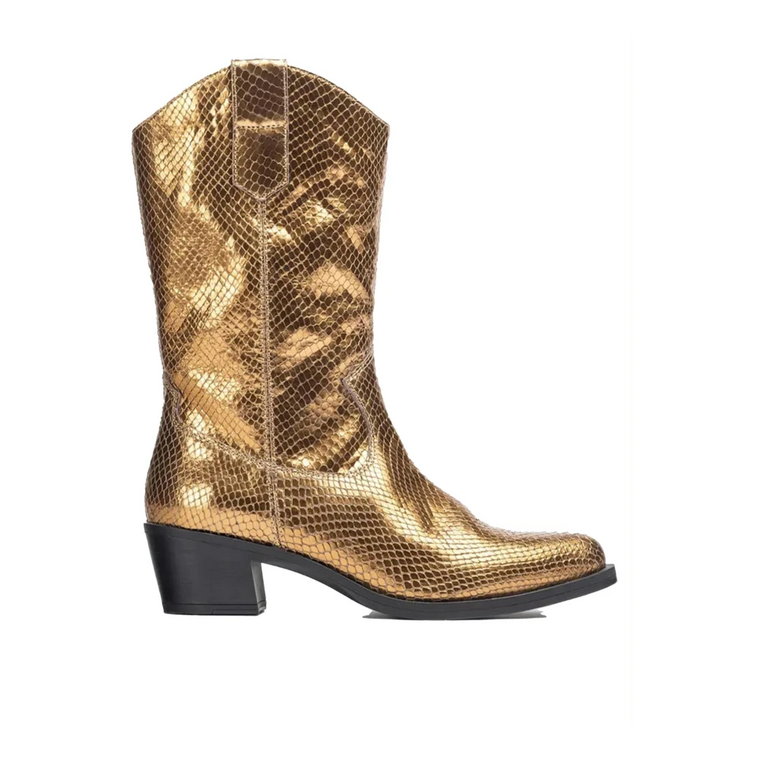 Metaliczne Skórzane Buty Cowboy z Cienkimi Palcami i 4 cm Obcasem Unisa