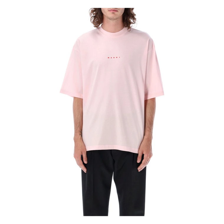 Różowy T-Shirt Boxy z Logo Marni