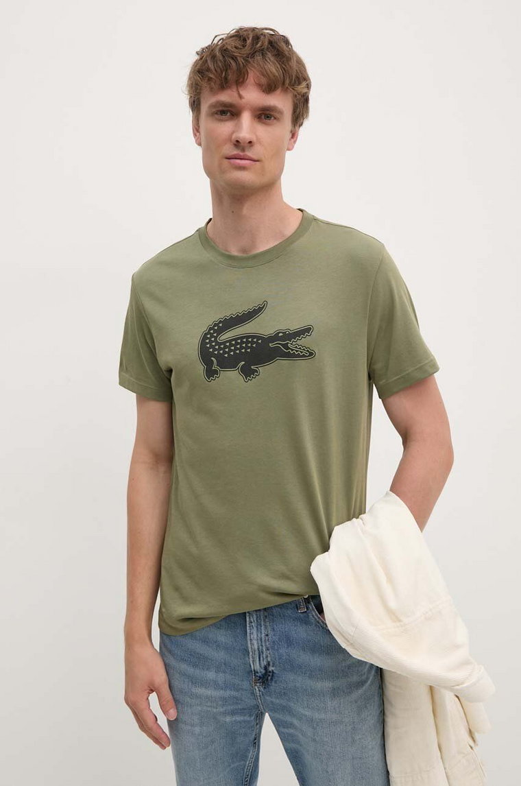Lacoste t-shirt męski kolor zielony z nadrukiem