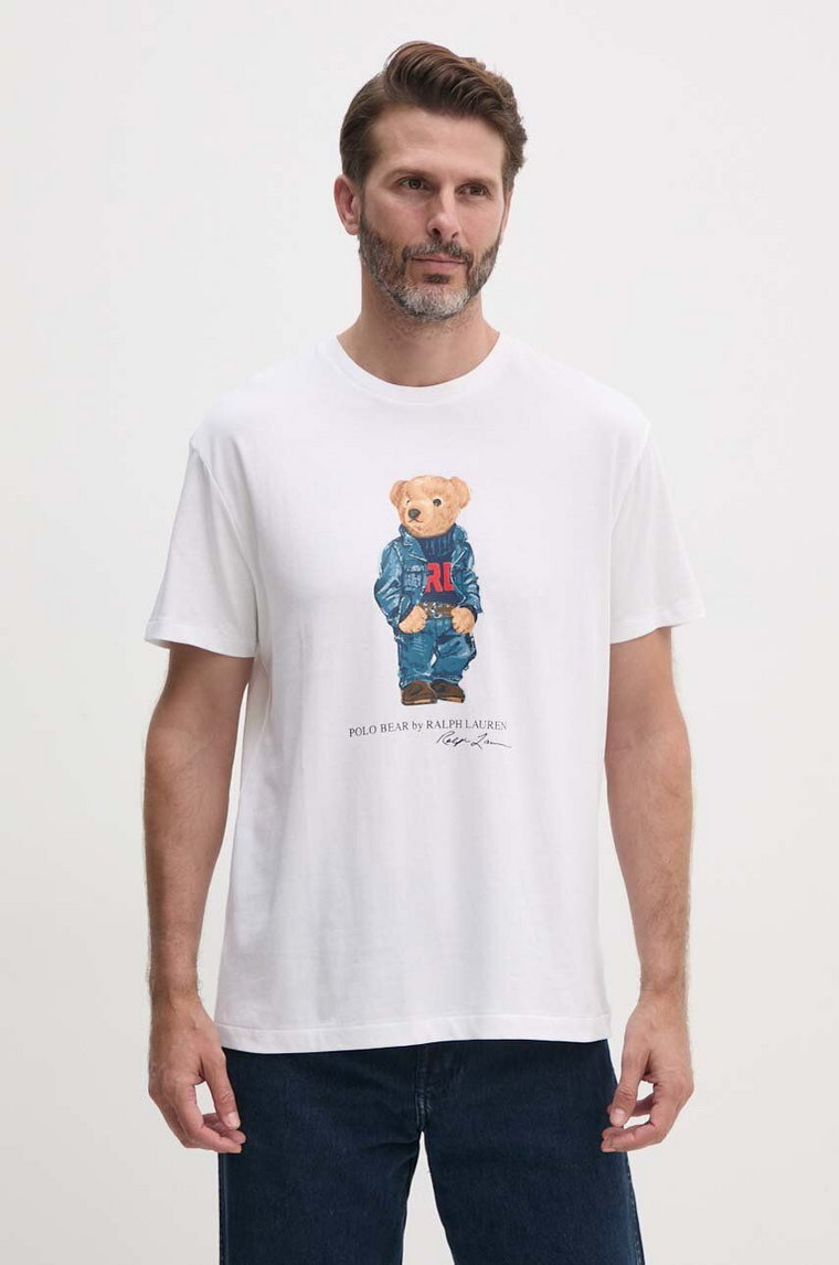 Polo Ralph Lauren t-shirt bawełniany męski kolor beżowy z nadrukiem