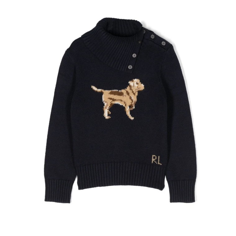 Niebieski sweter z dzianiny dla dzieci z motywem psa Ralph Lauren