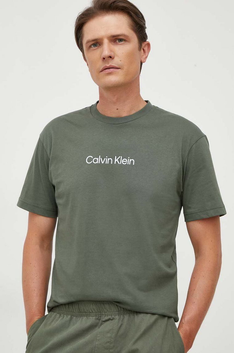 Calvin Klein t-shirt bawełniany kolor fioletowy wzorzysty