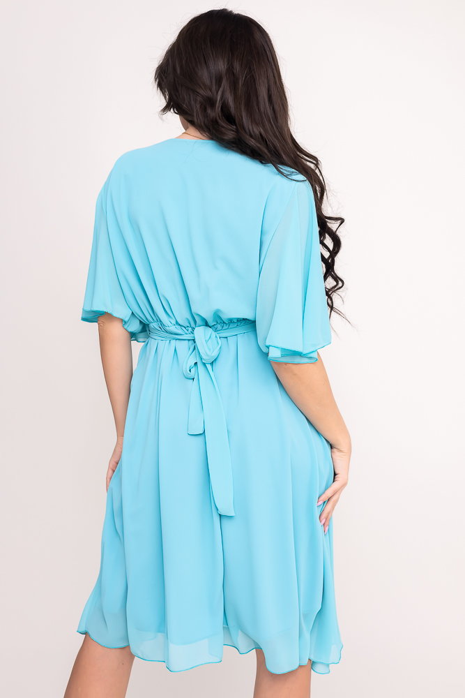 Błękitna Sukienka szyfonowa z paskiem SEMELIA