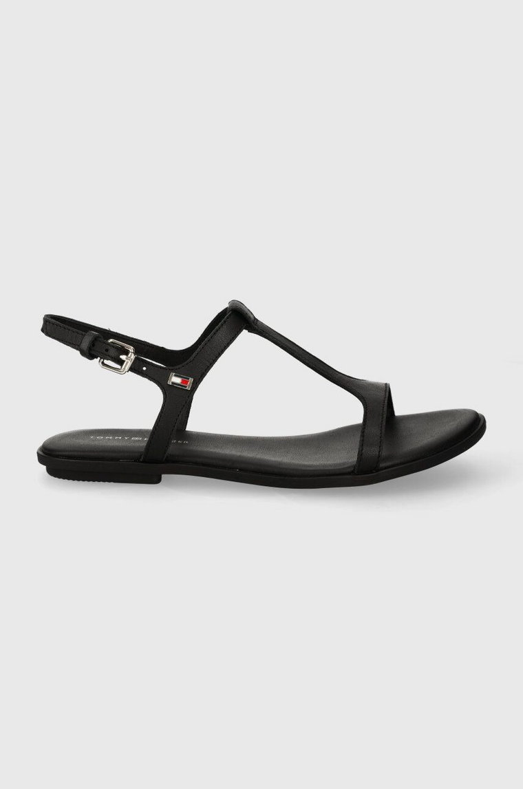 Tommy Hilfiger sandały skórzane TH FLAT SANDAL damskie kolor czarny FW0FW07930