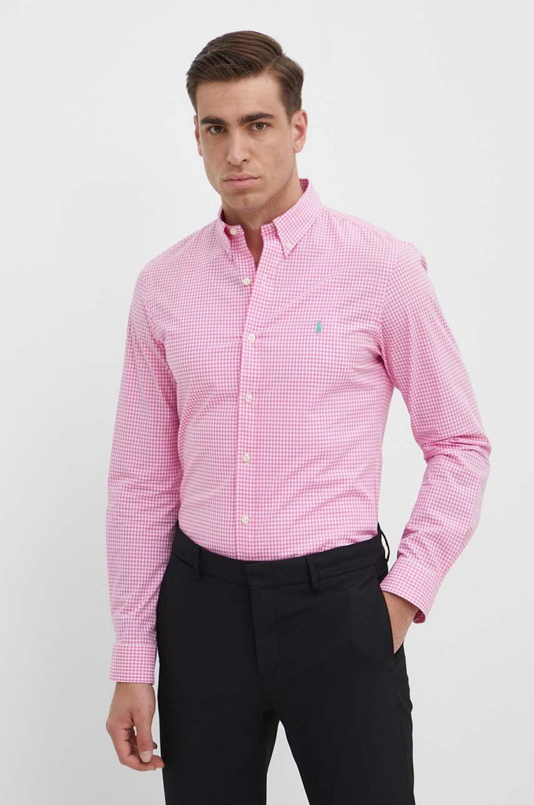 Polo Ralph Lauren koszula męska kolor różowy slim z kołnierzykiem button-down