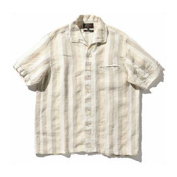 Beams Plus, Italian Collar Stripe Shirt Beżowy, male,