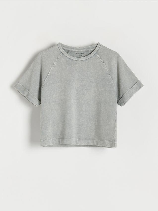 Reserved - Bawełniany t-shirt z efektem sprania - jasnoszary