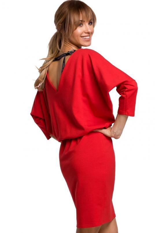 Sukienka nietoperz z dekoltem V na plecach dół dopasowany czerwona