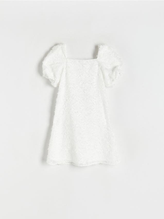 Reserved - Sukienka z bufkami - złamana biel